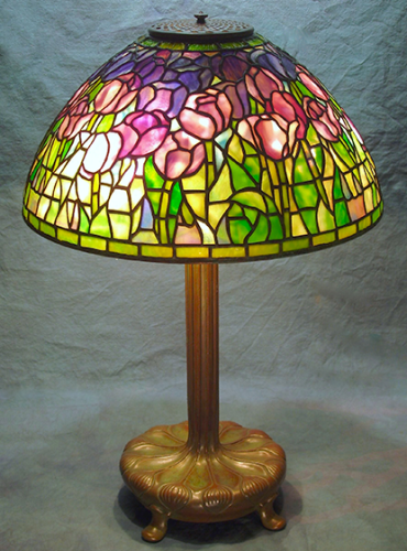 Stained Glass Lamps 16 Tulip Field On Library Base